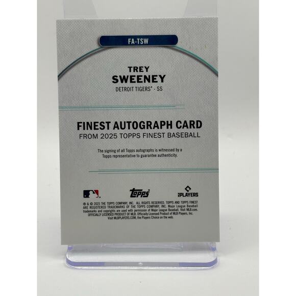 2025 Topps Finest Trey Sweeney Rookie Blue Refractor Auto 71/150 SP Tigers RC - Picture 2 of 2
